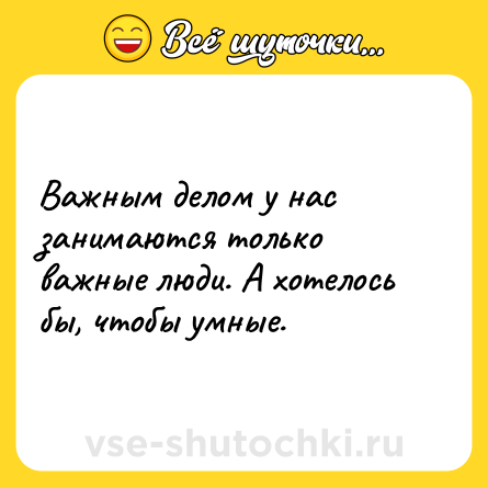 Шутка: Важным делом у нас занимаются только важные люди. А хотелось бы, чтобы умные.