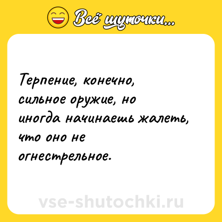 Шутка: Терпение, конечно, сильное оружие, но иногда начинаешь жалеть, что оно не огнестрельное.