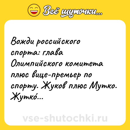 Шутка: Вожди российского спорта: глава Олимпийского комитета плюс вице-премьер по спорту. Жуков плюс Мутко. Жуткó…