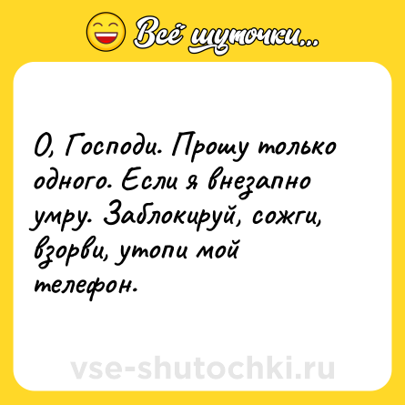Шутка: О, Господи. Прошу только одного. Если я внезапно умру. Заблокируй, сожги, взорви, утопи мой телефон.