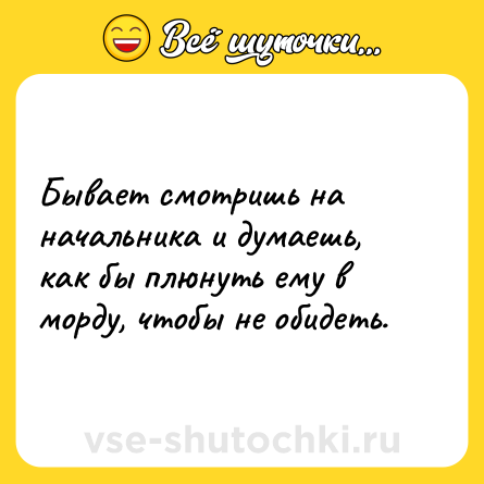 Шутка: Бывает смотришь на начальника и думаешь, как бы плюнуть ему в морду, чтобы не обидеть.