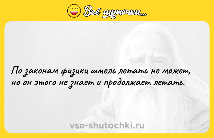Цитата: По законам физики шмель летать не может, но он этого не знает и продолжает летать.