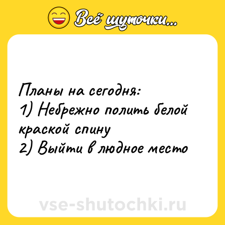 Шутка: Планы на сегодня: <br>1) Небрежно полить белой краской спину <br>2) Выйти в людное место