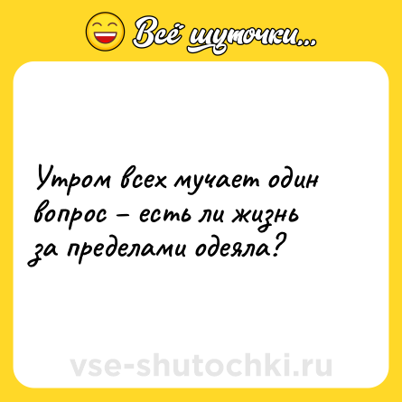 Шутка: Утром всех мучает один вопрос – есть ли жизнь за пределами одеяла?