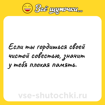 Шутка: Если ты гордишься своей чистой совестью, значит у тебя плохая память.
