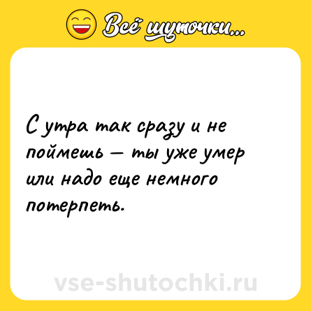 Шутка: С утра так сразу и не поймешь — ты уже умер или надо еще немного потерпеть.