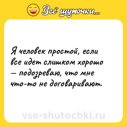 Шутка: Я человек простой, если все идет слишком хорошо — подозреваю, что мне что-то не договаривают.