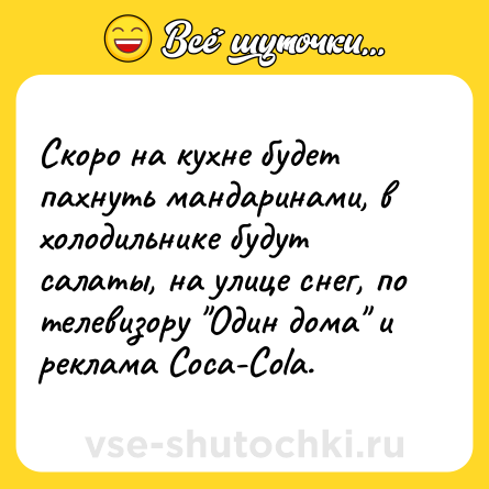Шутка: Скоро на кухне будет пахнуть мандаринами, в холодильнике будут салаты, на улице снег, по телевизору 