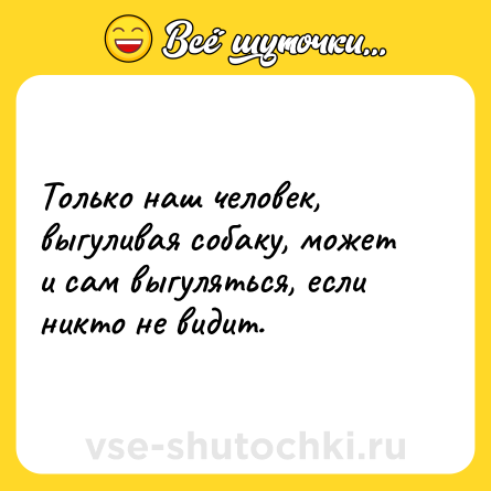 Шутка: Только наш человек, выгуливая собаку, может и сам выгуляться, если никто не видит.