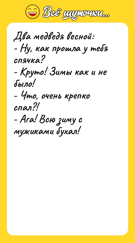 Два медведя весной: - Ну, как прошла у тебя спячка?