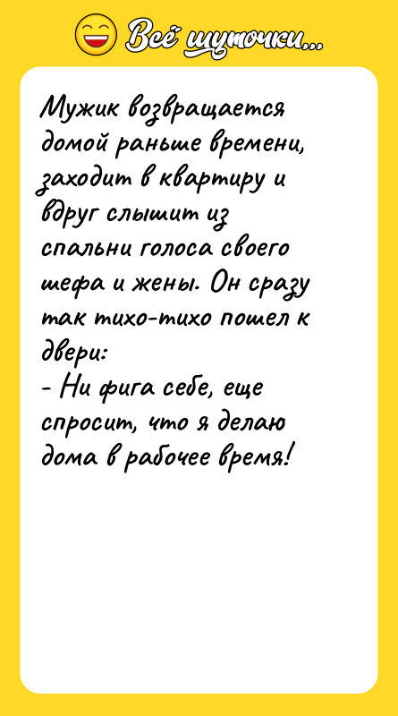 Мужик возвращается домой раньше времени, заходит в квартиру и вдруг