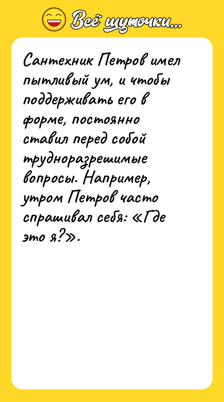 Сантехник Петров имел пытливый ум, и чтобы поддерживать его в