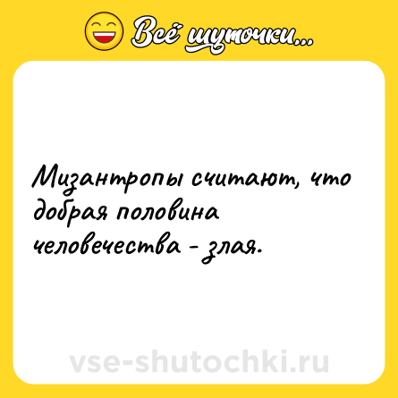 Шутка: Мизантропы считают, что добрая половина человечества - злая.