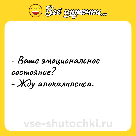 Шутка: - Ваше эмоциональное состояние? <br>- Жду апокалипсиса.  