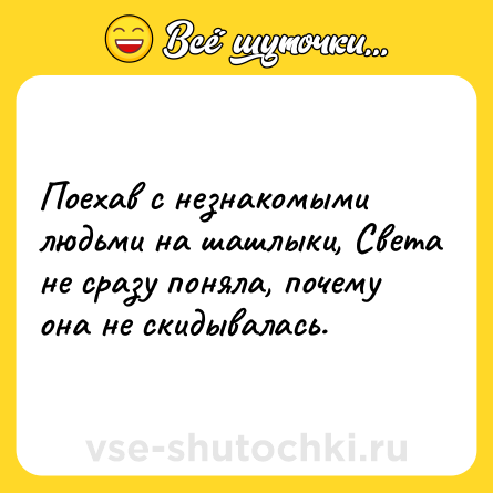 Шутка: Поехав с незнакомыми людьми на шашлыки, Света не сразу поняла, почему она не скидывалась.
