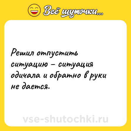 Шутка: Решил отпустить ситуацию – ситуация одичала и обратно в руки не дается.