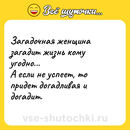 Шутка: Загадочная женщина загадит жизнь кому угодно...<br>А если не успеет, то придет догадливая и догадит.