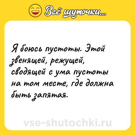 Шутка: Я боюсь пустоты. Этой звенящей, режущей, сводящей с ума пустоты на том месте, где должна быть запятая.