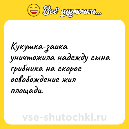 Шутка: Кукушка-заика уничтожила надежду сына грибника на скорое освобождение жил площади.