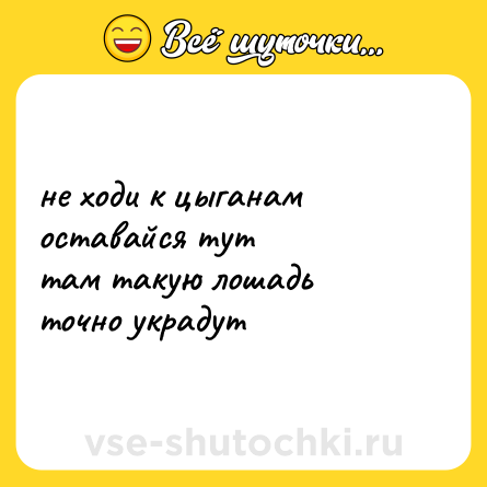 Шутка: не ходи к цыганам<br>оставайся тут<br>там такую лошадь<br>точно украдут