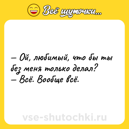Шутка: — Ой, любимый, что бы ты без меня только делал? <br>— Всё. Вообще всё.
