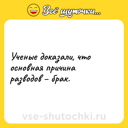 Шутка: Ученые доказали, что основная причина разводов – брак.