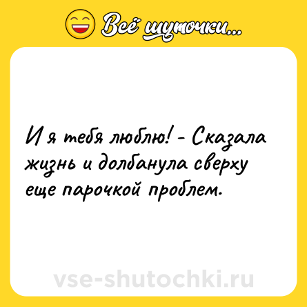 Шутка: И я тебя люблю! - Сказала жизнь и долбанула сверху еще парочкой проблем.