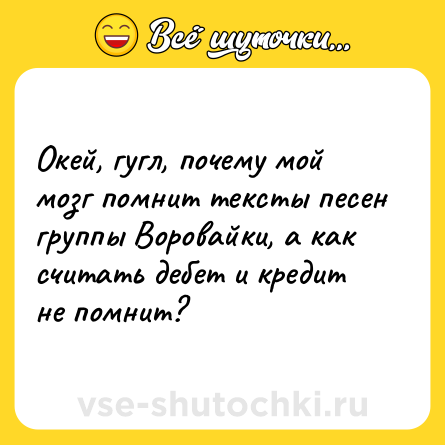 Шутка: Окей, гугл, почему мой мозг помнит тексты песен группы Воровайки, а как считать дебет и кредит не помнит?