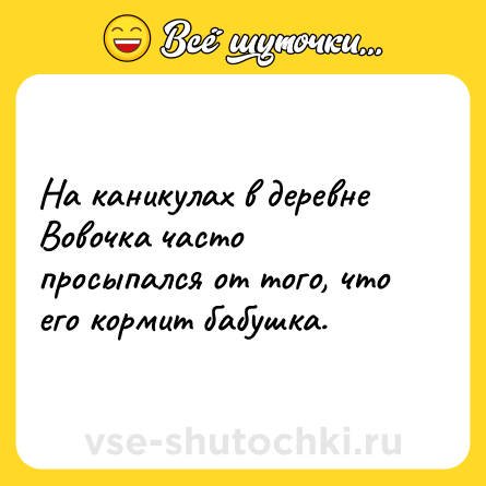 Шутка: На каникулах в деревне Вовочка часто просыпался от того, что его кормит бабушка.