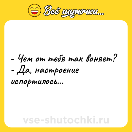 Шутка: - Чем от тебя так воняет?<br>- Да, настроение испортилось...