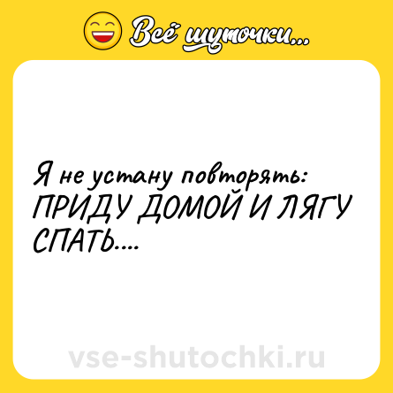 Шутка: Я не устану повторять: ПРИДУ ДОМОЙ И ЛЯГУ СПАТЬ....
