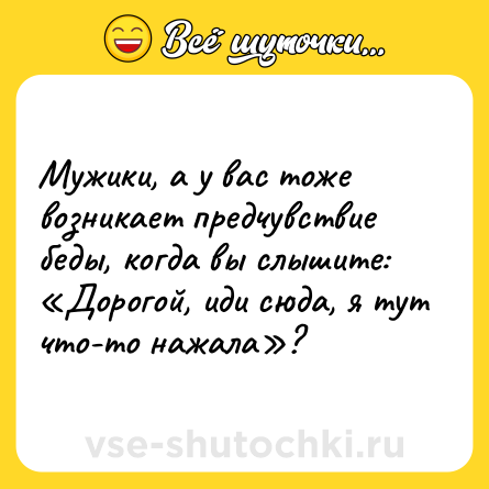 Шутка: Мужики, а у вас тоже возникает предчувствие беды, когда вы слышите: «Дорогой, иди сюда, я тут что-то нажала»?