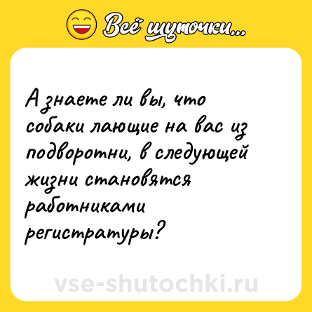 Шутка: А знаете ли вы, что собаки лающие на вас из подворотни, в следующей жизни становятся работниками регистратуры?