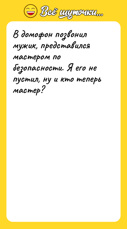 В домофон позвонил мужик, представился мастером по безопасности. Я его