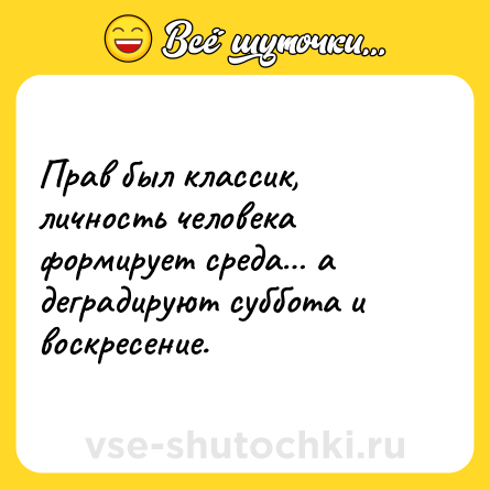 Шутка: Прав был классик, личность человека формирует среда… а деградируют суббота и воскресение.