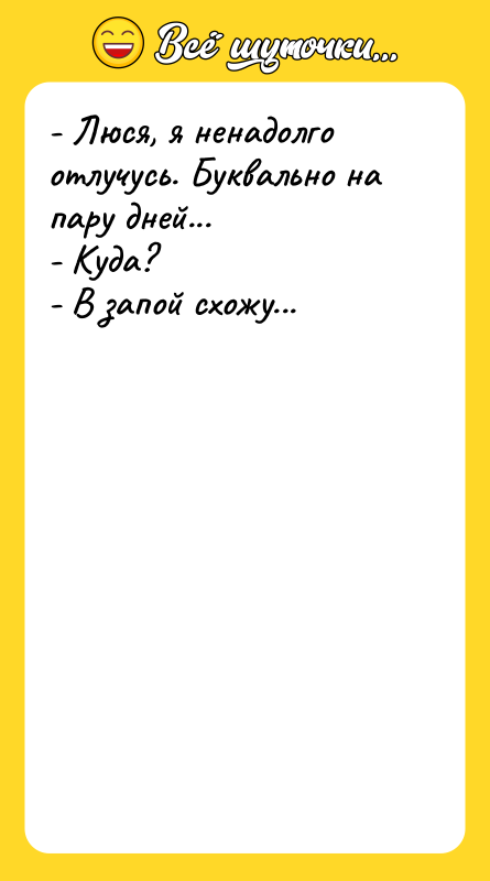 - Люся, я ненадолго отлучусь. Буквально на пару дней...