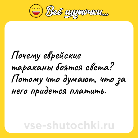 Шутка: Почему еврейские тараканы боятся света? Потому что думают, что за него придется платить.