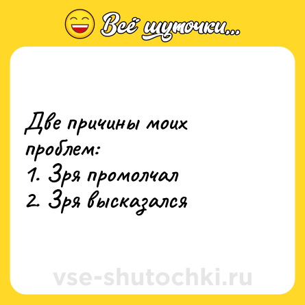 Шутка: Две причины моих проблем:<br>1. Зря промолчал <br>2. Зря высказался