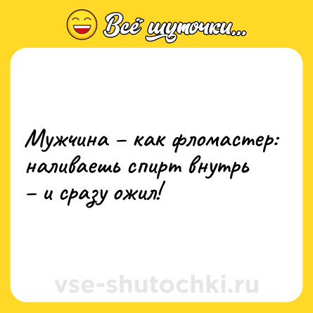 Шутка: Мужчина – как фломастер: наливаешь спирт внутрь – и сразу ожил!