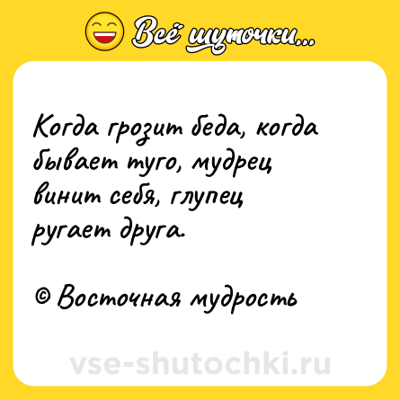 Шутка: Когда грозит беда, когда бывает туго, мудрец винит себя, глупец ругает друга.<br><br>© Восточная мудрость