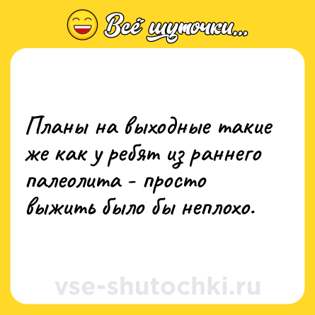 Шутка: Планы на выходные такие же как у ребят из раннего палеолита - просто выжить было бы неплохо.