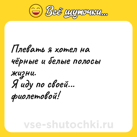 Шутка: Плевать я хотел на чёрные и белые полосы жизни.<br>Я иду по своей... фиолетовой!