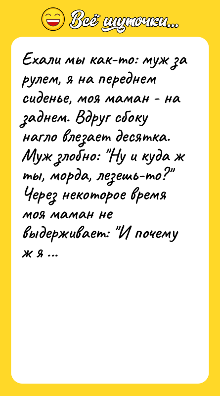 Ехали мы как-то: муж за рулем, я на переднем сиденье,
