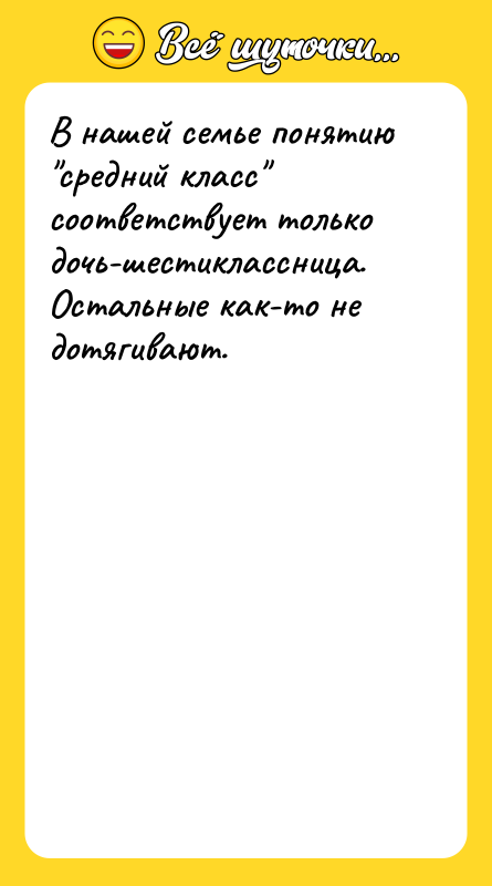 Шутка: В нашей семье понятию средний класс соответствует только дочь-шестиклассница. Остальные как-то не дотягивают.