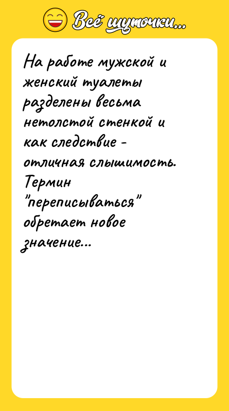 На работе мужской и женский туалеты разделены весьма нетолстой стенкой