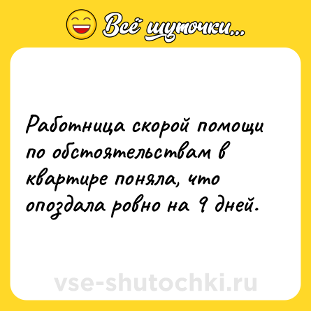 Шутка: Работница скорой помощи по обстоятельствам в квартире поняла, что опоздала ровно на 9 дней.