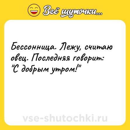 Шутка: Бессонница. Лежу, считаю овец. Последняя говорит: 