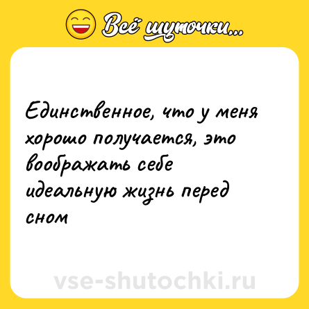 Шутка: Единственное, что у меня хорошо получается, это воображать себе идеальную жизнь перед сном