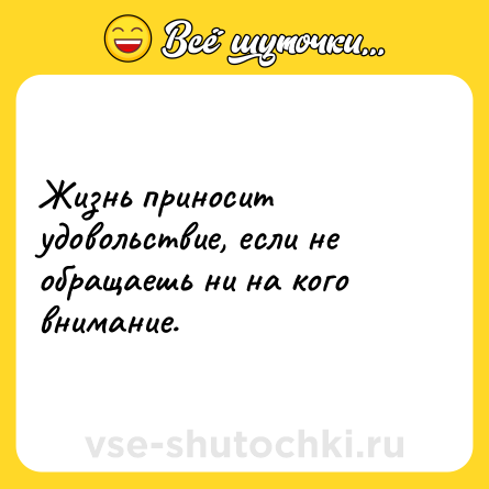 Шутка: Жизнь приносит удовольствие, если не обращаешь ни на кого внимание.