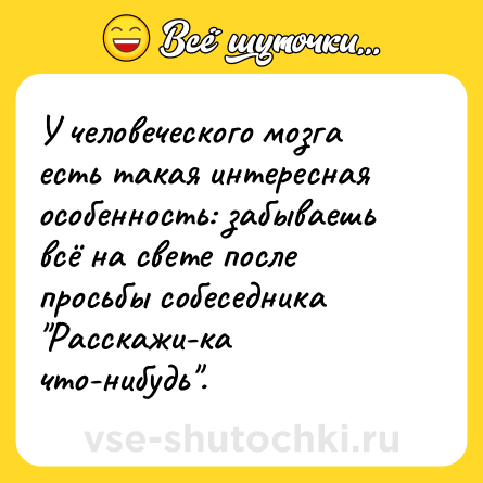 Шутка: У человеческого мозга есть такая интересная особенность: забываешь всё на свете после просьбы собеседника 